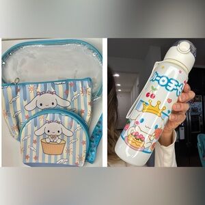 Cinnamon Roll bundle  3 makeup pouches and cup